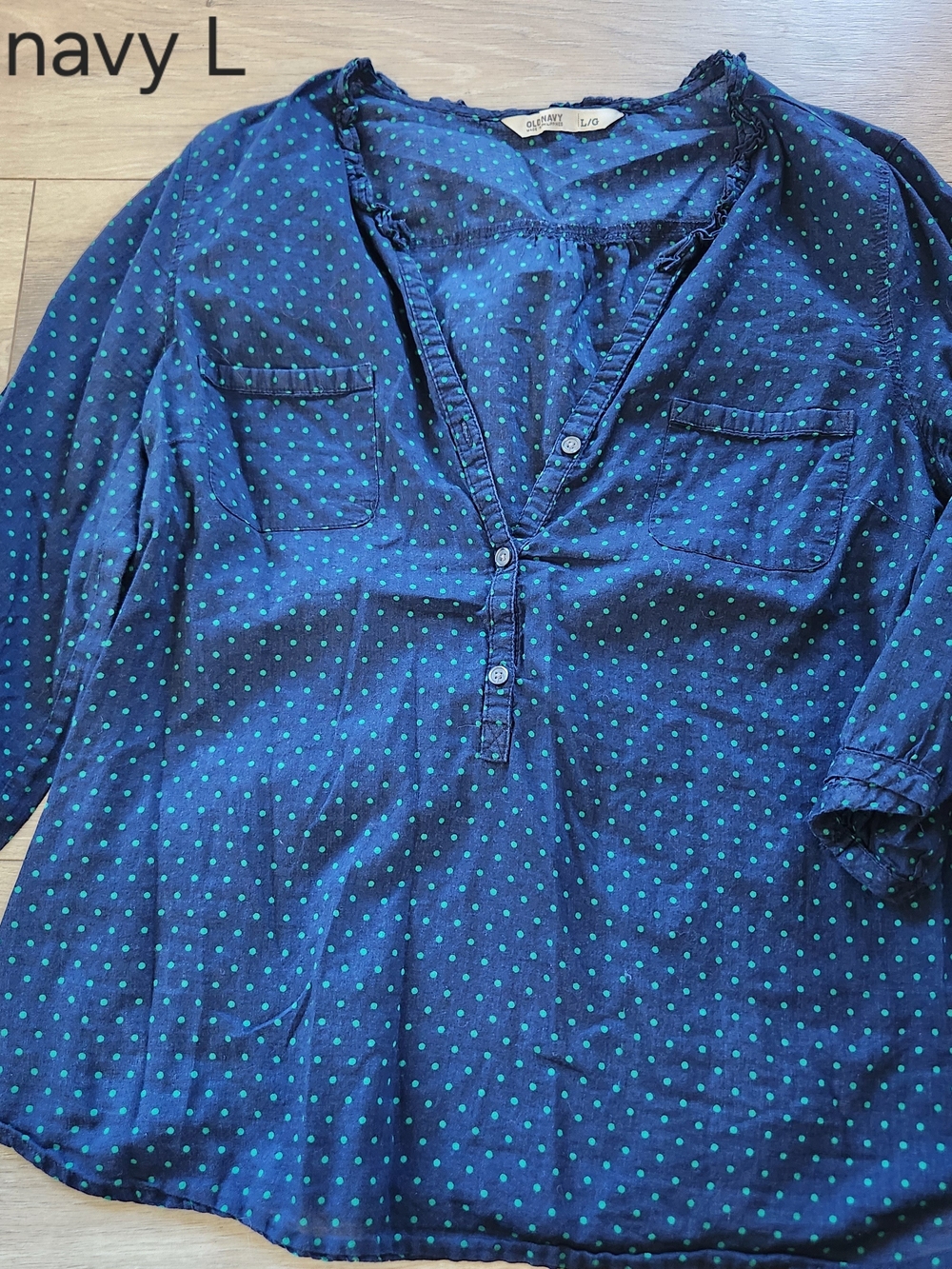 Old Navy Navy and Teal Polka Dot Women's Blouse